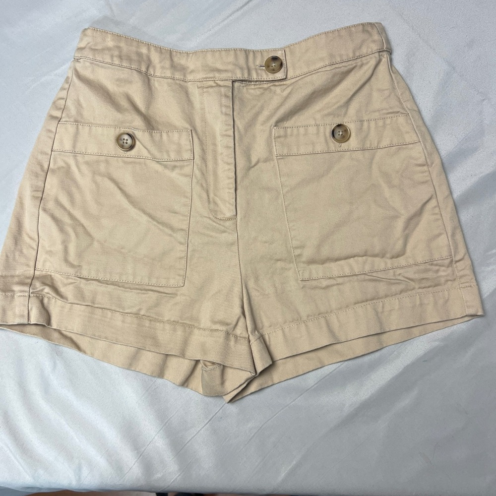 English Factory Khaki Shorts High Waist Button Pockets Casual Medium 2.5" Inseam